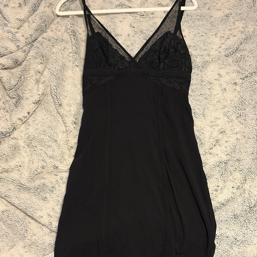 SOLD Free People Black Mini Dress with V-Neck and Spaghetti Straps